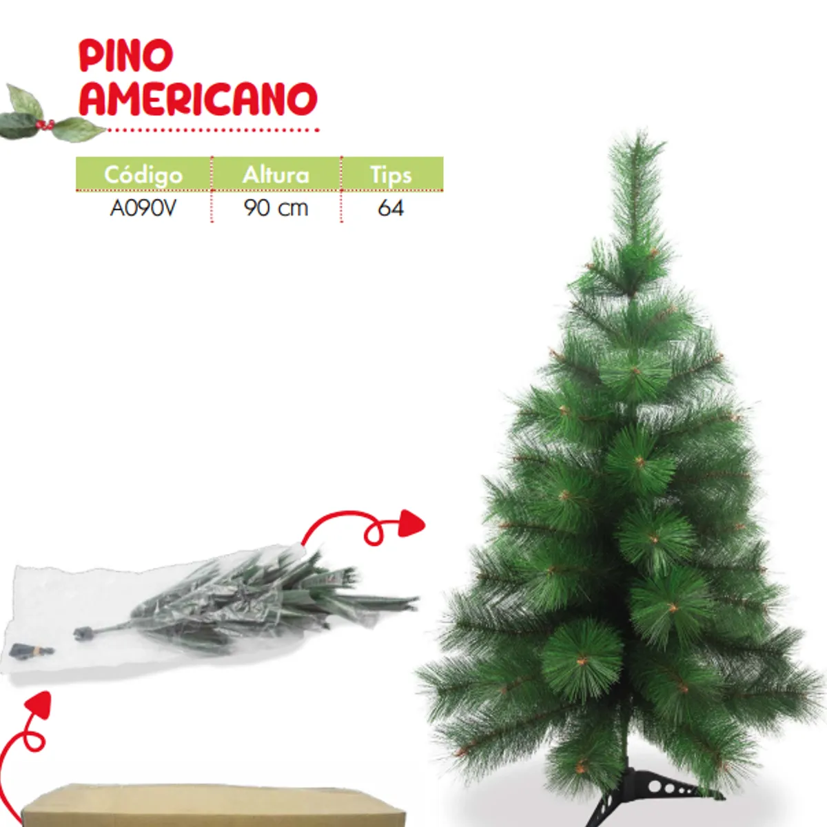GENERICO - Arbol de navidad de 90 cm pino americano