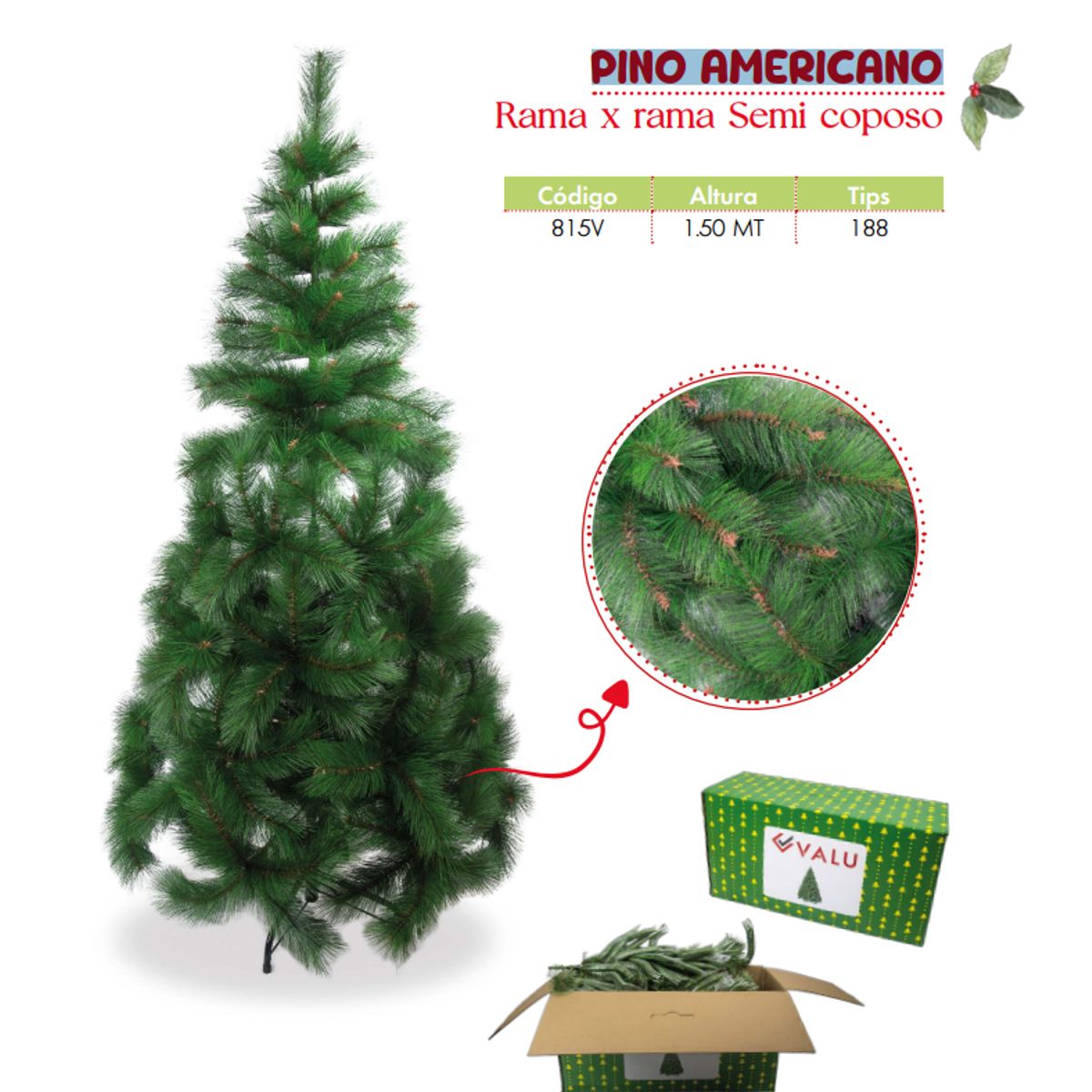 GENERICO - Árbol de navidad de 1 50mt. Rama x rama Semi coposo