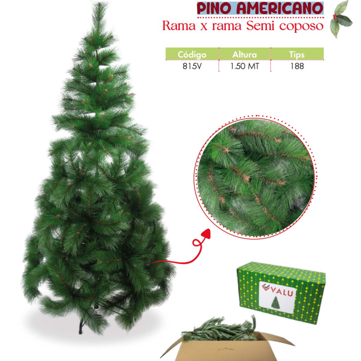 GENERICO - Árbol de navidad de 1 50mt. Rama x rama Semi coposo