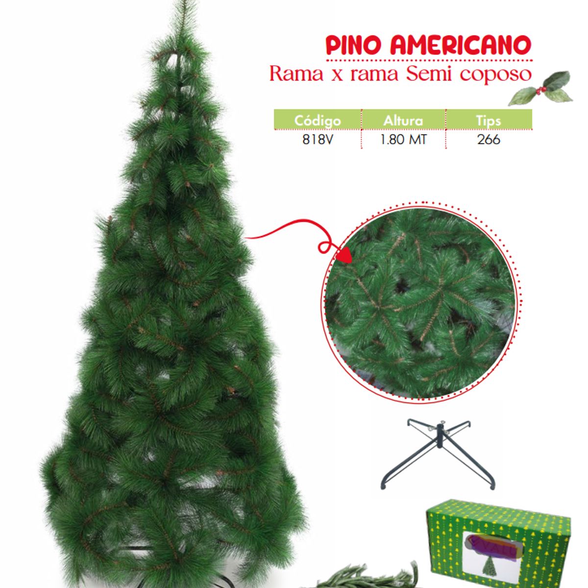 GENERICO - Árbol de navidad de 1 80mt. Rama x rama Semi coposo