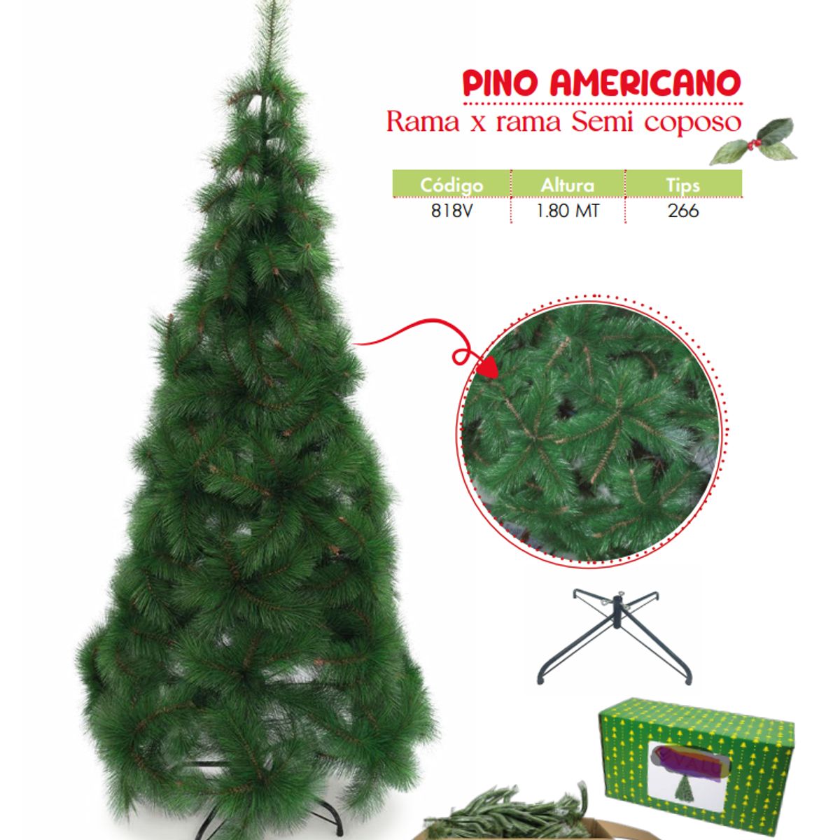 GENERICO - Árbol de navidad de 1 80mt. Rama x rama Semi coposo