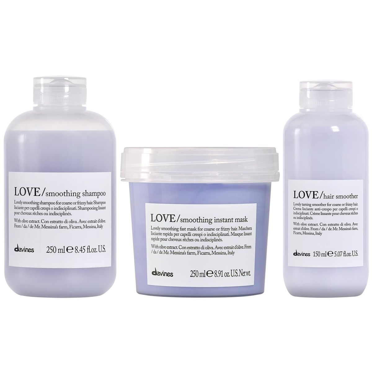 DAVINES - Shampoo 250ml + Mascarilla + Crema Davines Love Smoothing