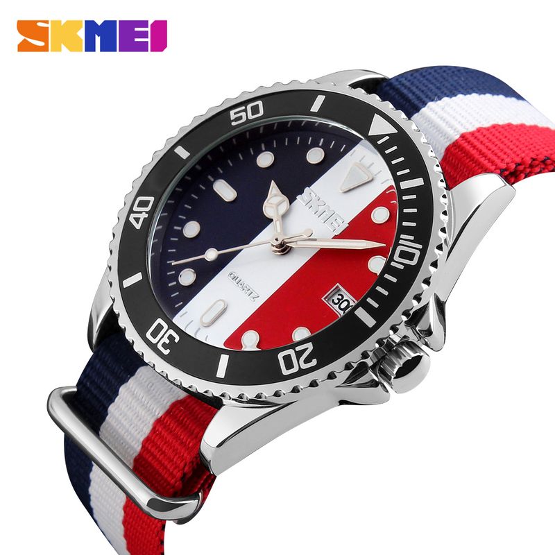 SKMEI - Reloj Skmei 9133 Azul Blanco Rojo Nylon