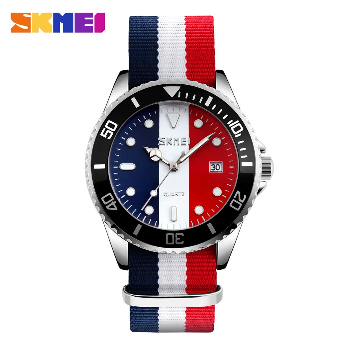 SKMEI - Reloj Skmei 9133 Azul Blanco Rojo Nylon