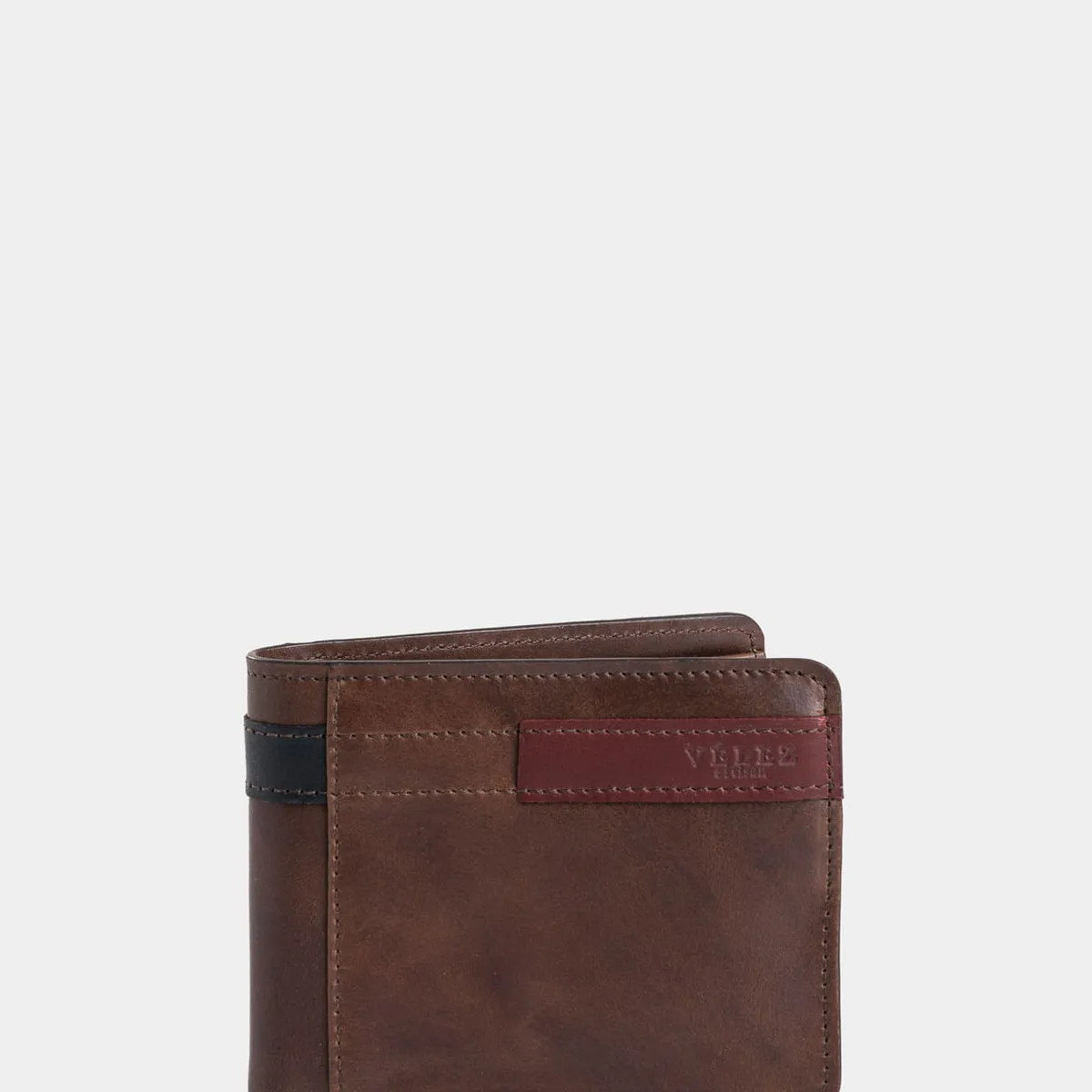 VELEZ - Vélez Billetera De Cuero Leather Contrastes Café