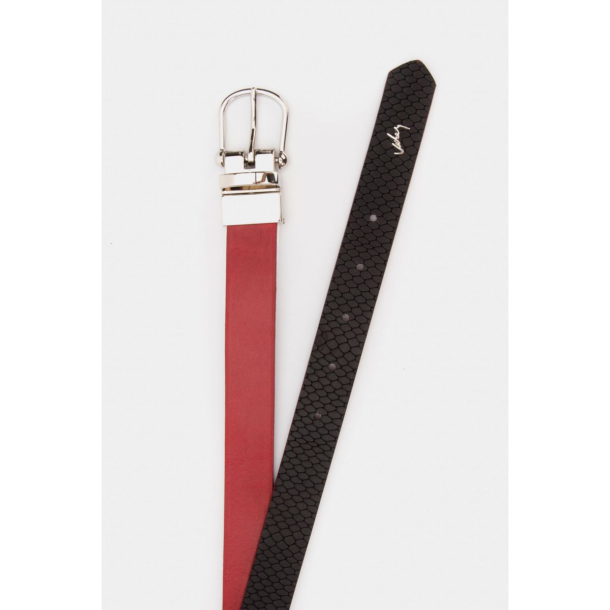 VELEZ - Vélez Cinturón Doble Faz Eddiem De Cuero Mujer Grabado Rojo