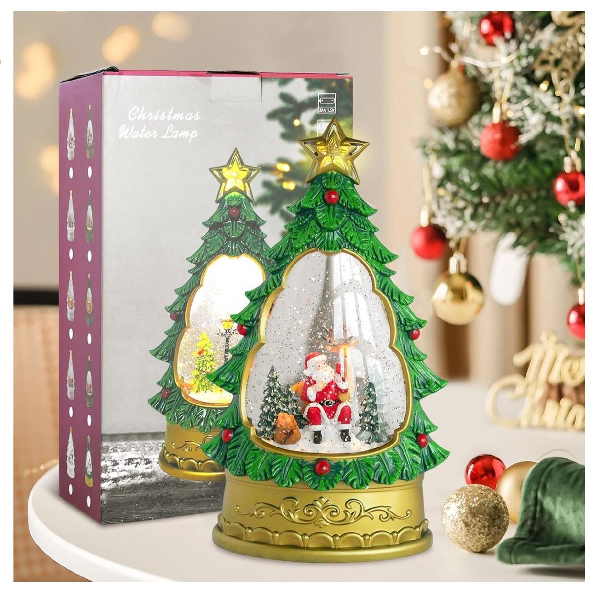 GENERICO - Adorno Navideño Lámpara Musical de Agua Modelo Papa Noel y Ciervo