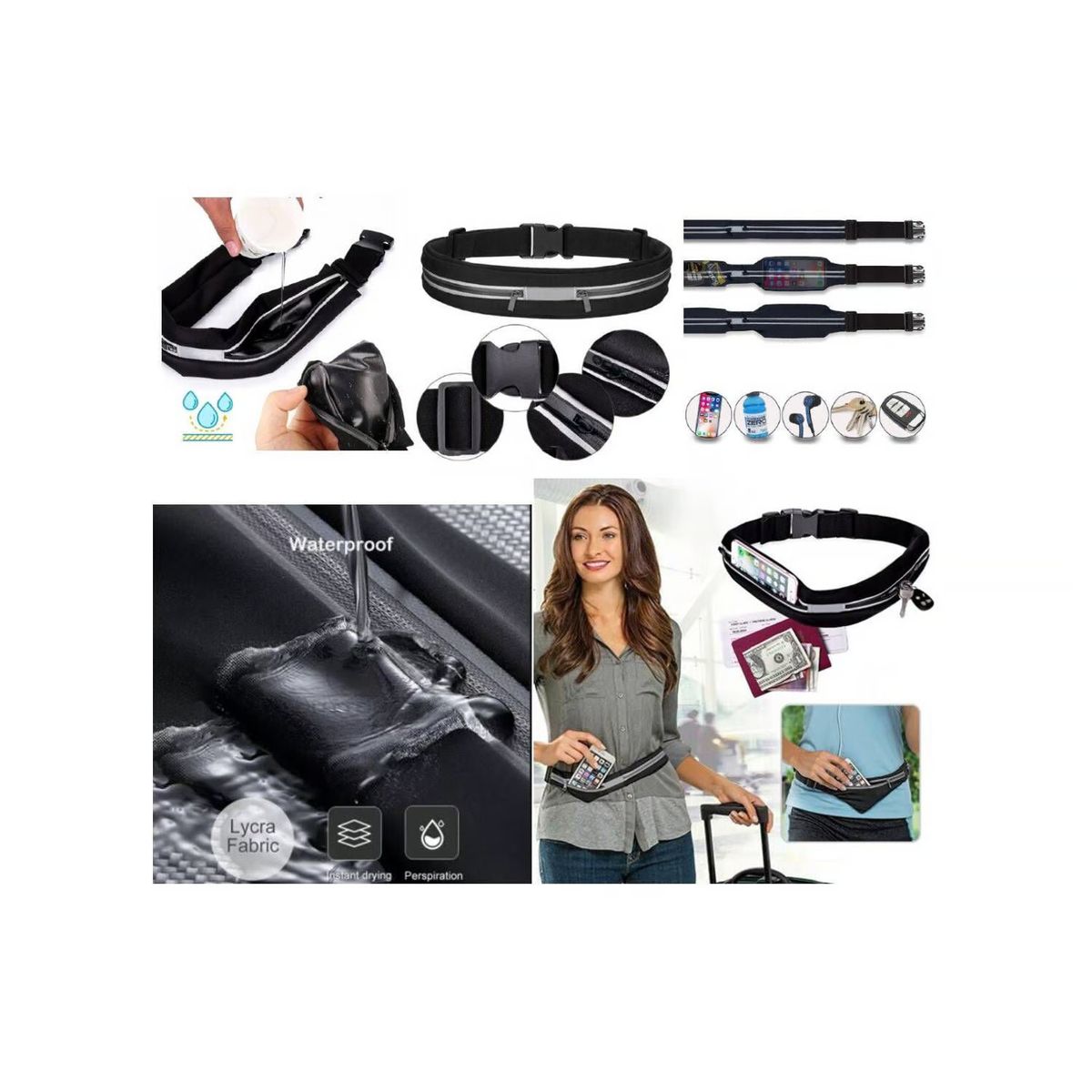 GENERICO - Canguro Cinturon Deportivo delgado Ultrafino Negro