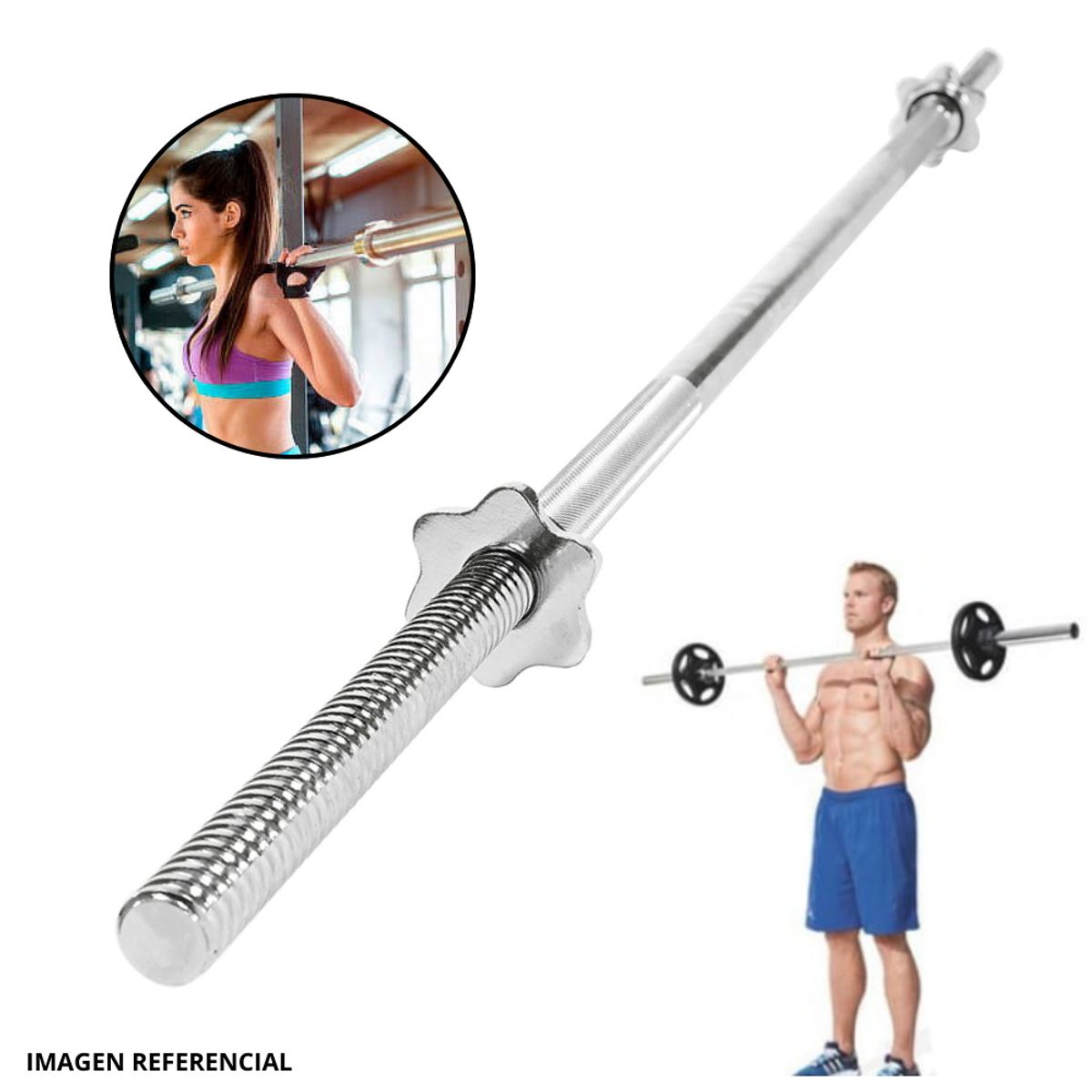 GENERICO - Barra Recta Cromada Para Pesas de 1.20 mts