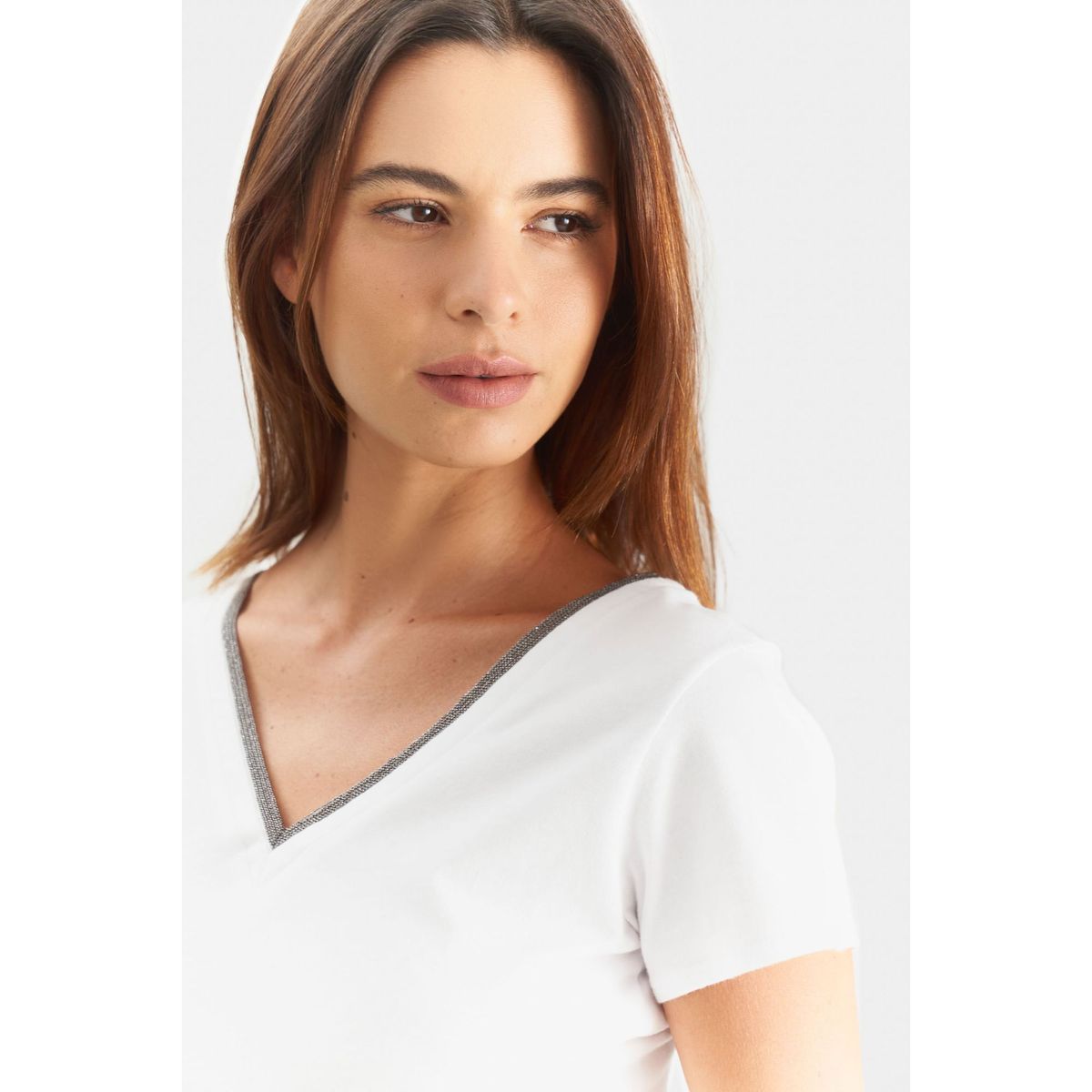 VELEZ - Vélez Polo Básica Mujer Millaré Metálico Decorativo Blanco