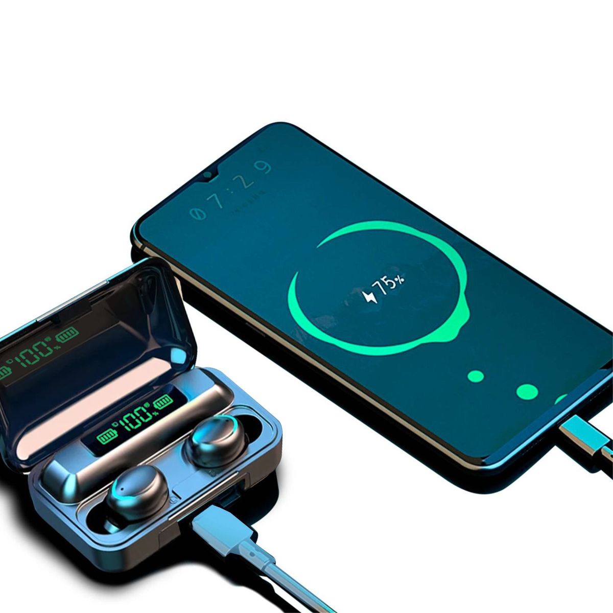 CLN TECH - Audífonos inalámbricos f9 con powerbank bluetooth v53