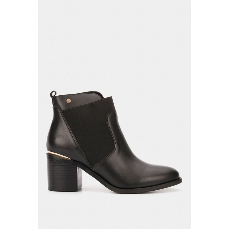 VELEZ - Vélez Botines Tacón Burgos De Cuero Aplique Negro