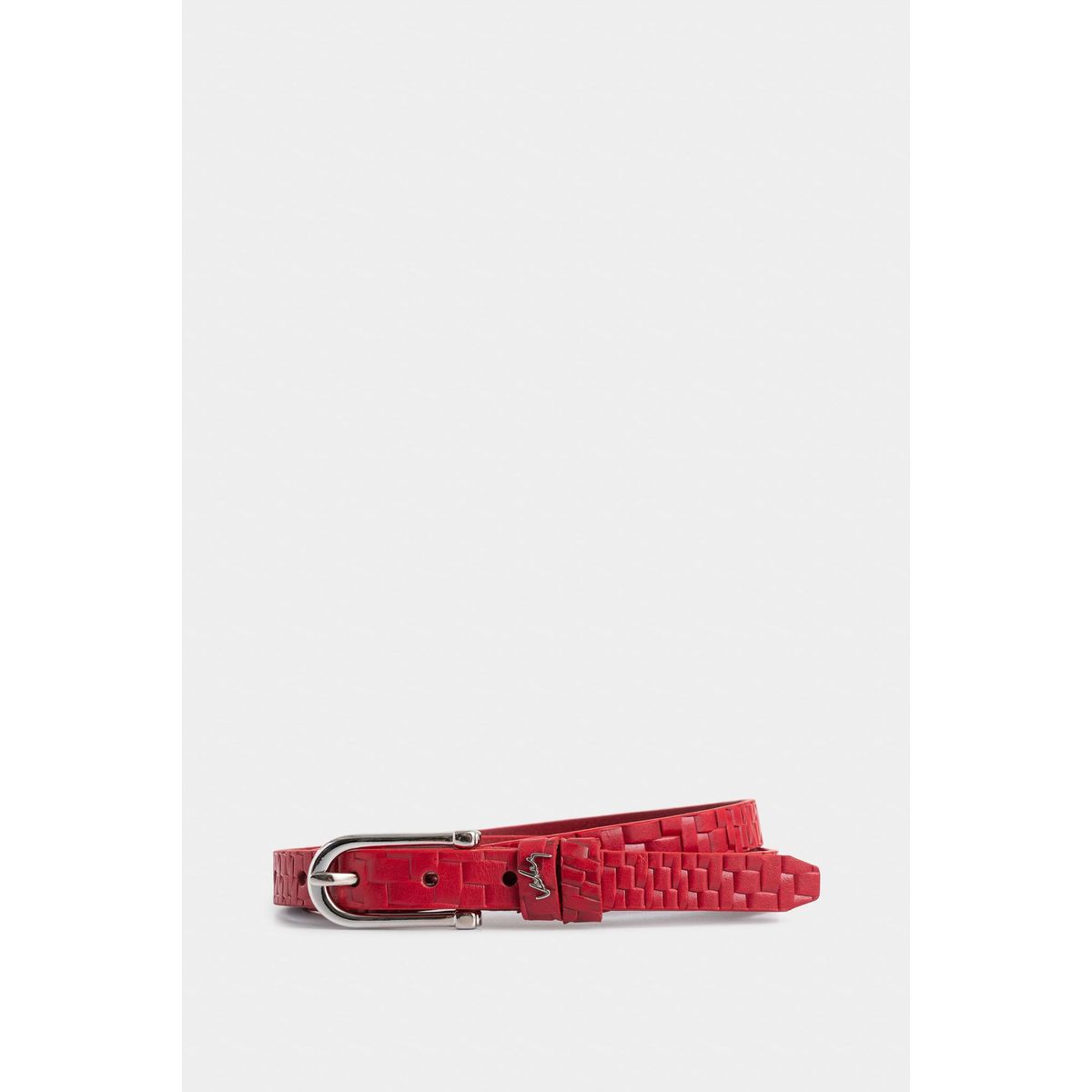 VELEZ - Vélez Cinturón Unifaz Mora De Cuero Mujer Placa Trenza Rojo