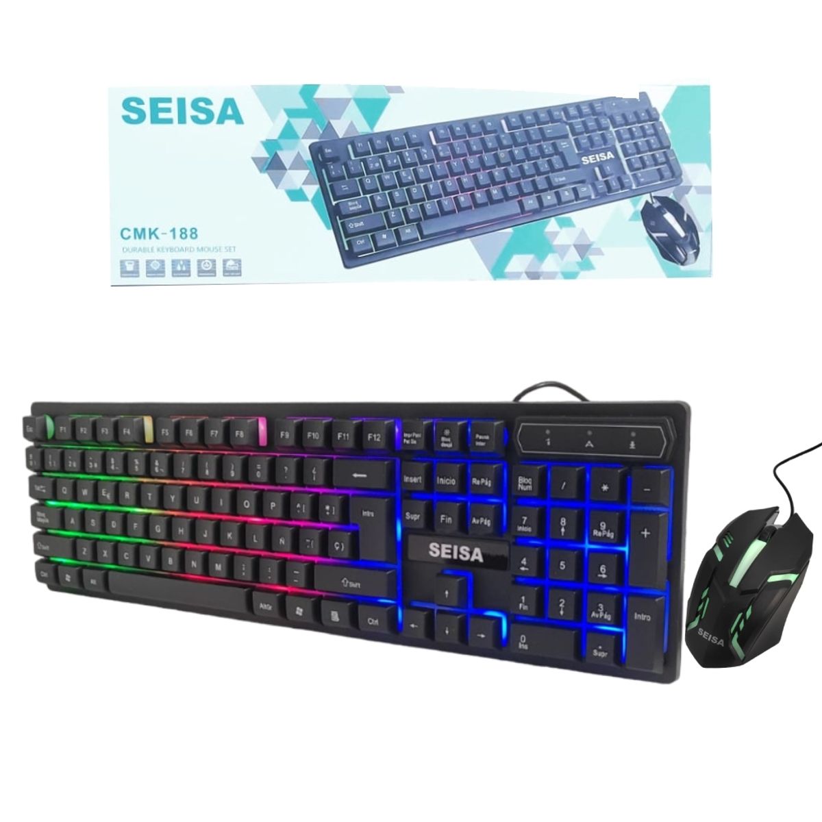 SEISA - Kit Teclado y Mouse Gamer Alambrico para Pc Laptop RGB