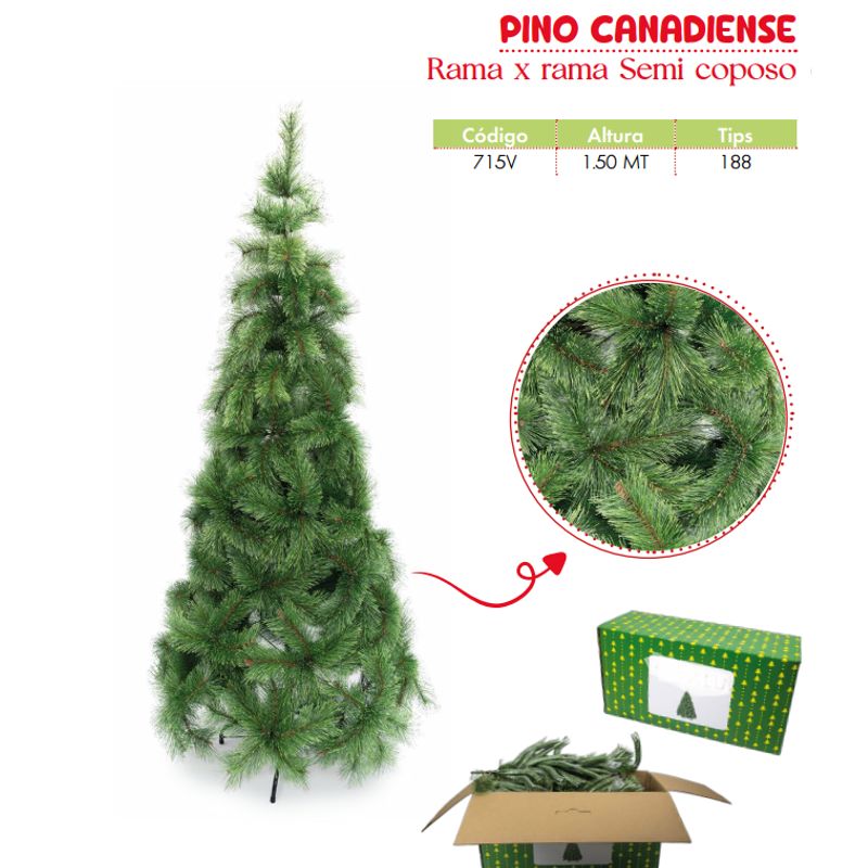 GENERICO - Árbol de navidad de 1 50mt. Rama x rama Semi coposo canadiense
