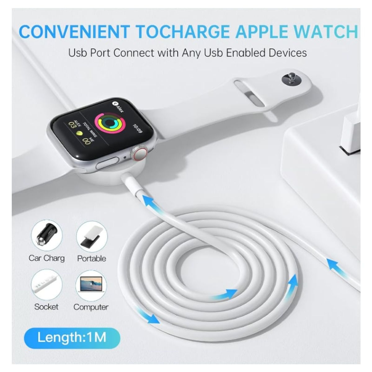 GENERICO - Cargador Magnético Para Apple Watch Cable Tipo C Usb-C 1m