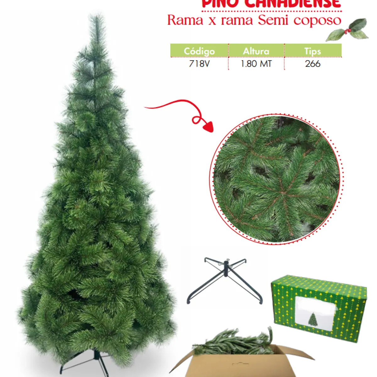 GENERICO - Árbol de navidad de 1 80mt. Rama x rama Semi coposo canadiense