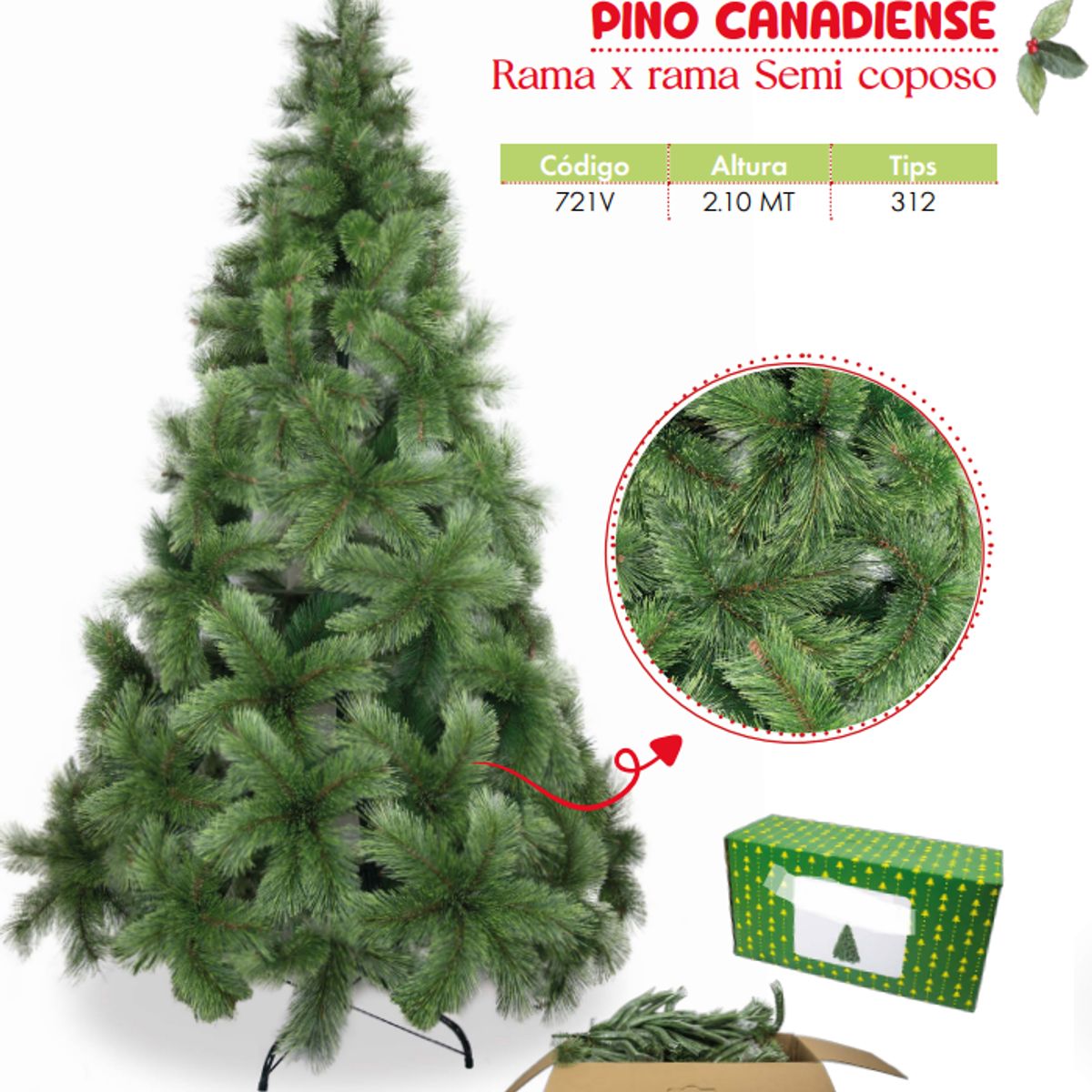 GENERICO - Árbol de navidad de 2 10mt. Rama x rama Semi coposo canadiense