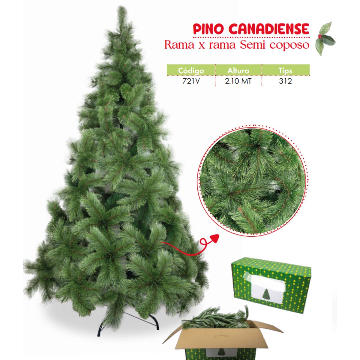 GENERICO - Árbol de navidad de 2 10mt. Rama x rama Semi coposo canadiense