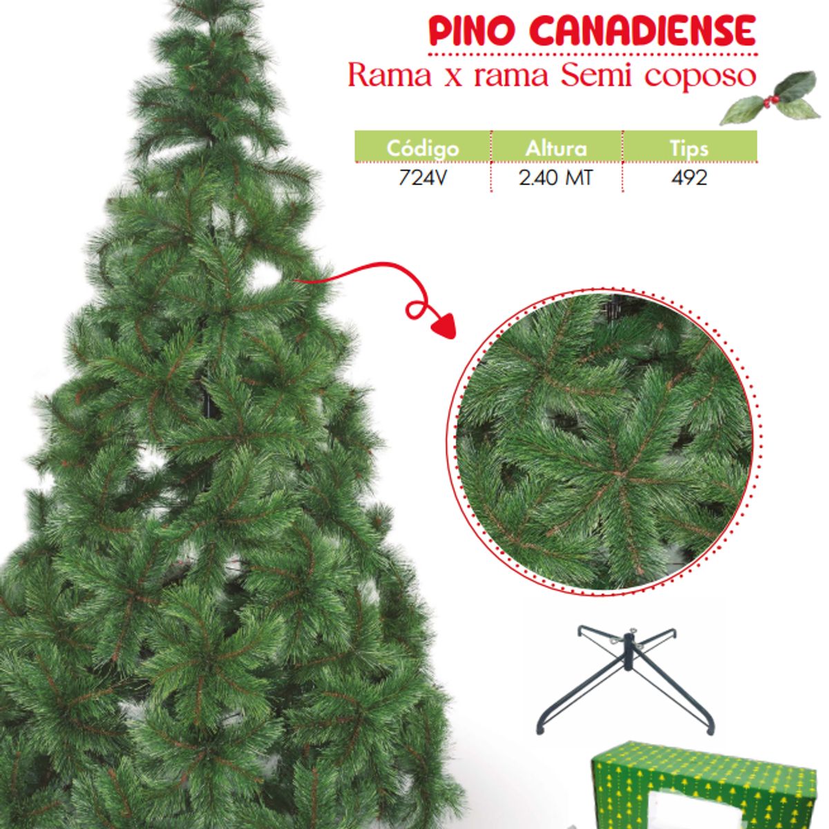GENERICO - Árbol de navidad de 2 40mt. Rama x rama Semi coposo canadiense