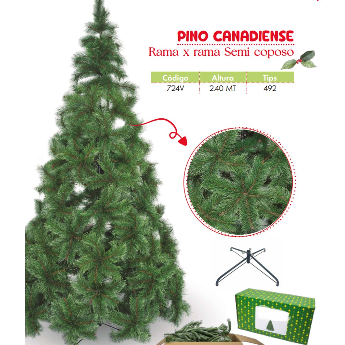 GENERICO - Árbol de navidad de 2 40mt. Rama x rama Semi coposo canadiense