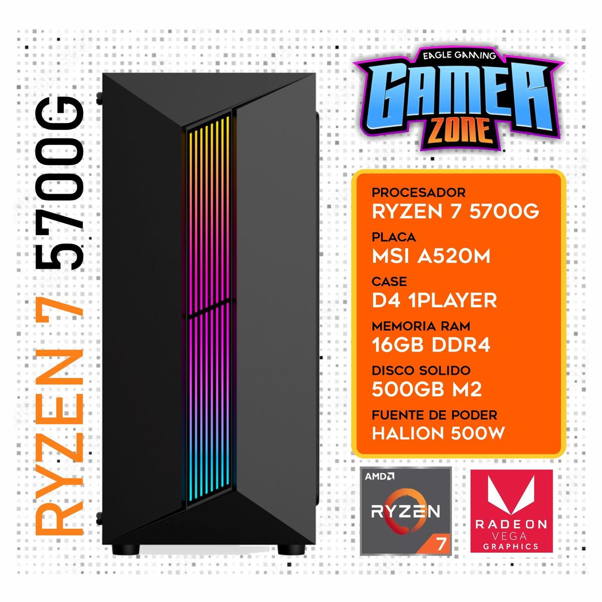 AMD - Computadora PC Ryzen 7 5700G RAM 16GB SSD 500GB CON GRAFICOS AMD RADEON
