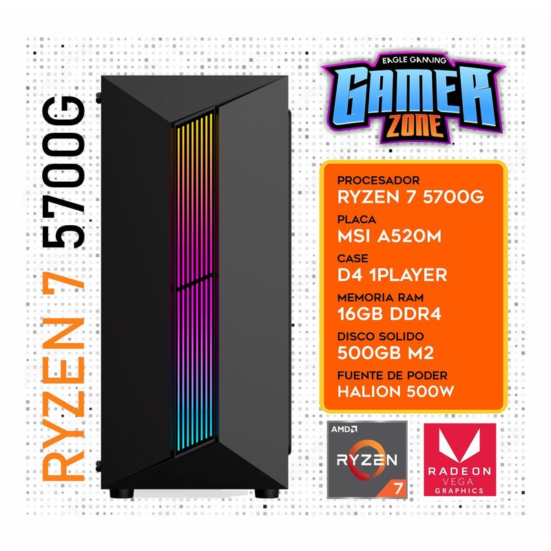 AMD - Computadora PC Ryzen 7 5700G RAM 16GB SSD 500GB CON GRAFICOS AMD RADEON