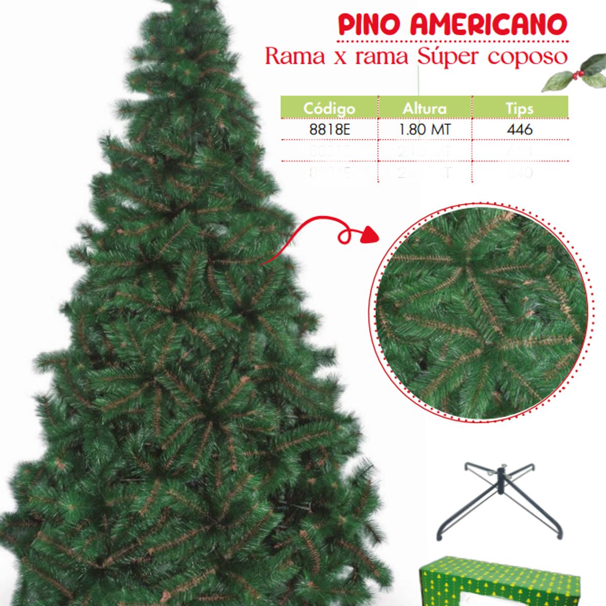 GENERICO - Árbol de navidad de 1 80mt. Rama x rama super coposo pino americano