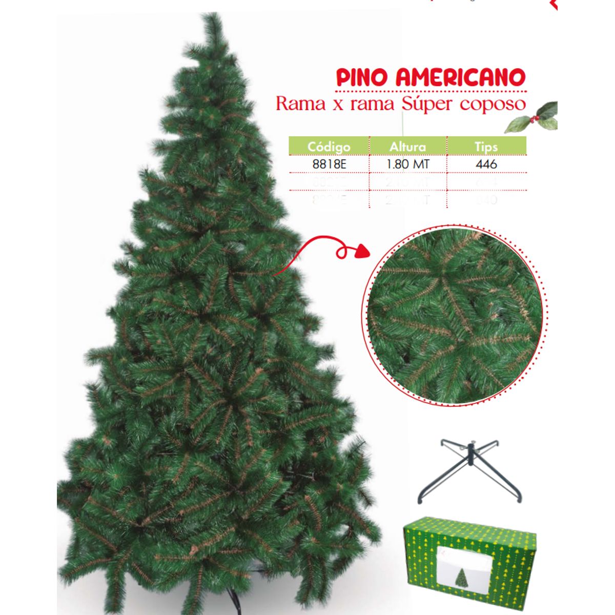 GENERICO - Árbol de navidad de 1 80mt. Rama x rama super coposo pino americano