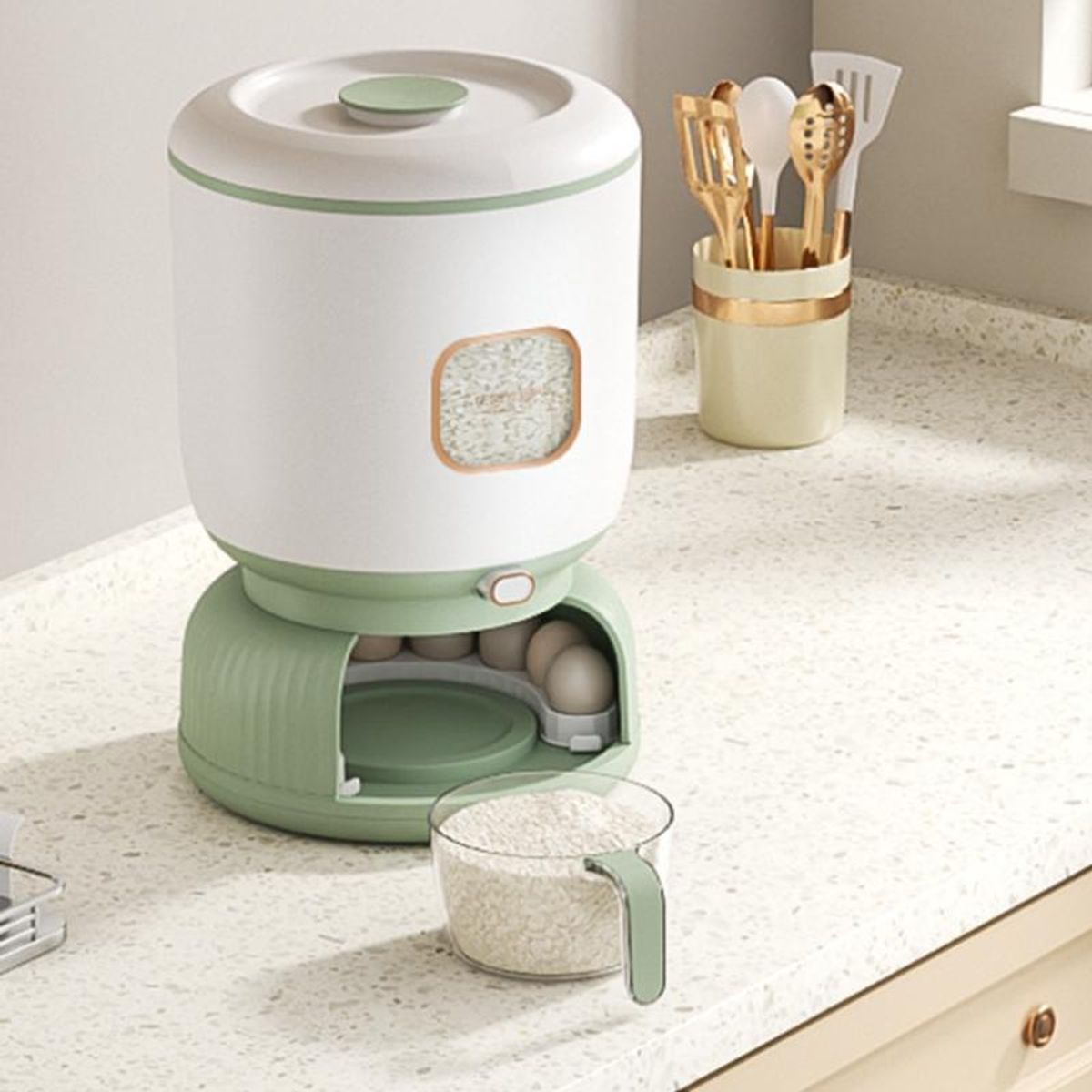 GENERICO - Dispensador De Arroz y Menestras Con Organizador de Huevos - Verde