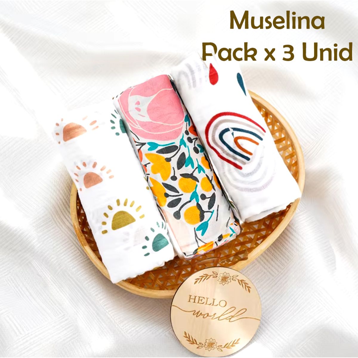 GENERICO - Manta Muselina para Bebé 100% Algodón Pack x  3 Unidades