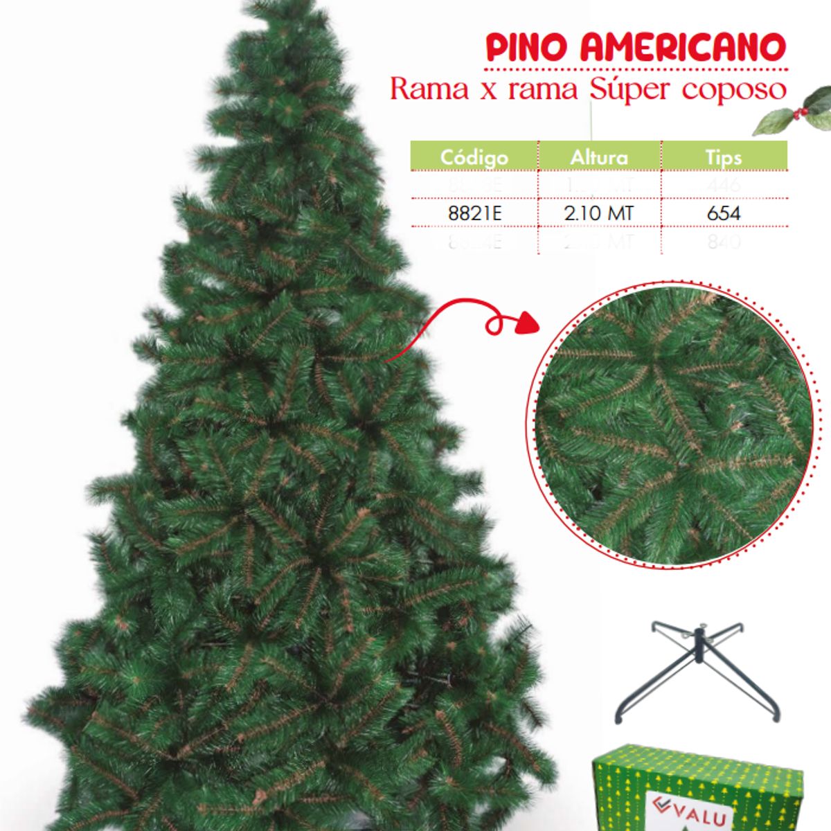GENERICO - Árbol de navidad de 210mt Rama x rama super coposo pino americano