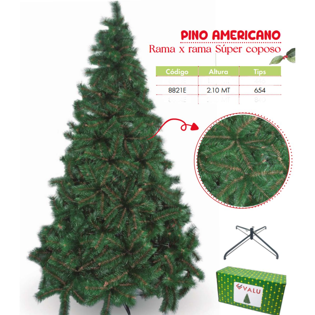GENERICO - Árbol de navidad de 210mt Rama x rama super coposo pino americano