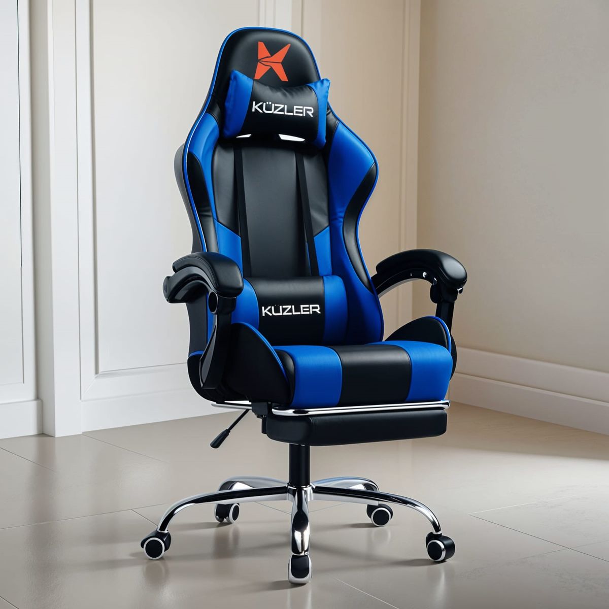 KUZLER - Silla Gamer Kuzler Azul Con Masajeador Lumbar
