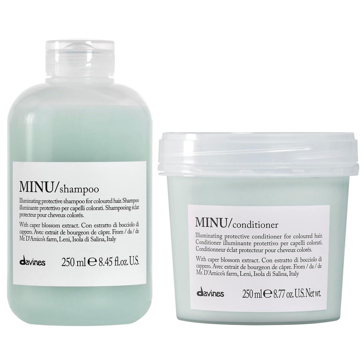 DAVINES - Shampoo Iluminador Cabello Teñido 250ml + Acondicionador Davines Minu