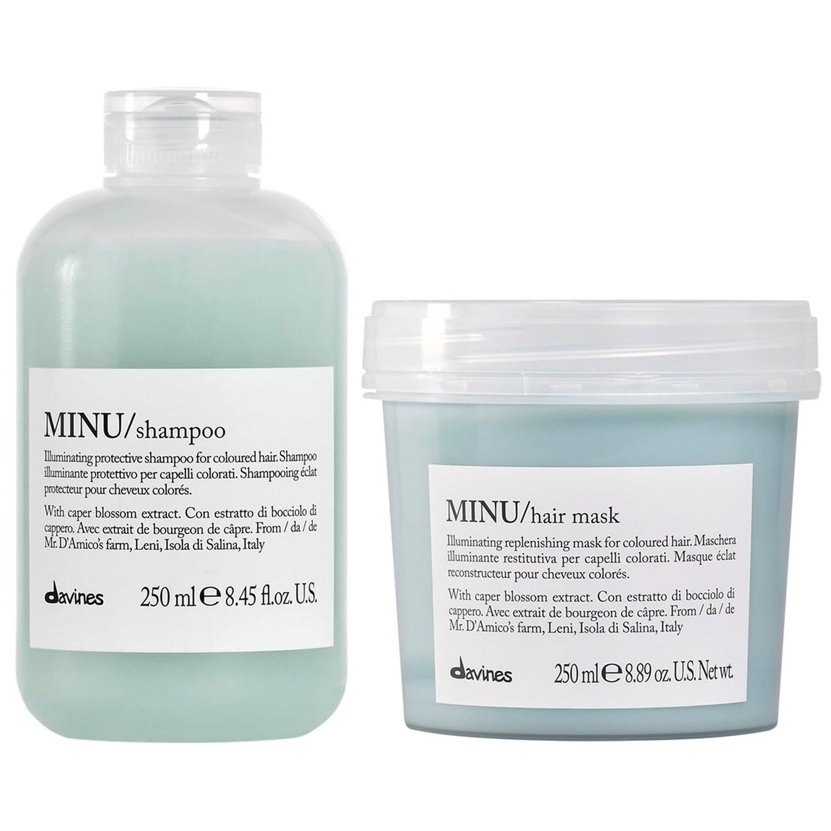 DAVINES - Shampoo Iluminador Cabello Teñido 250ml + Mascarilla Davines Minu