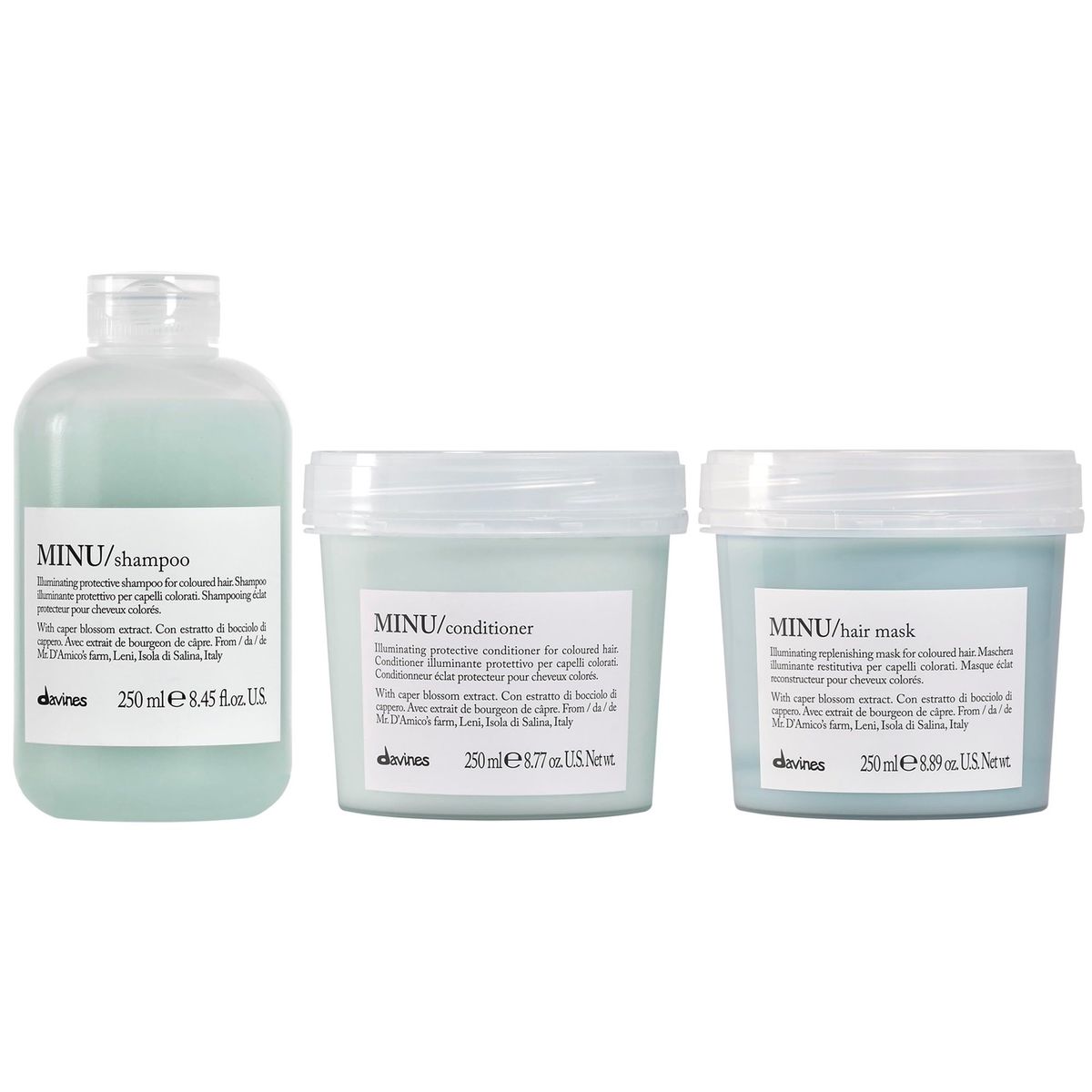 DAVINES - Shampoo Iluminador 250ml + Acondicionador + Mascarilla Davines Minu