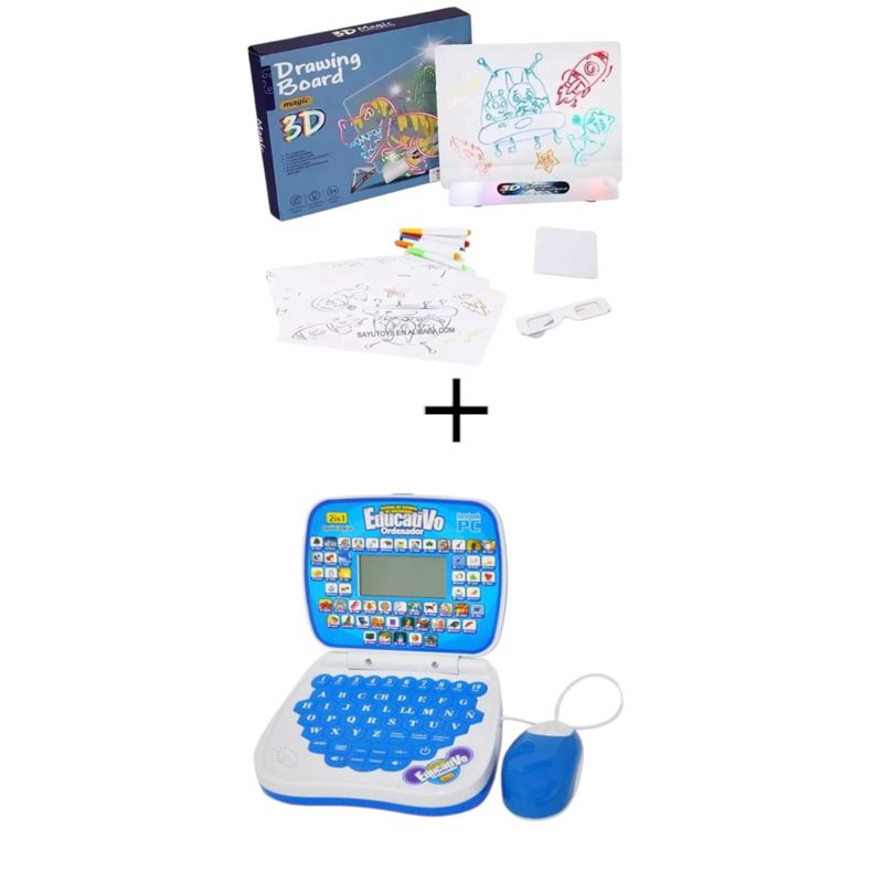 GENERICO - MINI LAPTOP EDUCATIVA  con mouse  MAS PIZARRA DE DIBUJO 3D