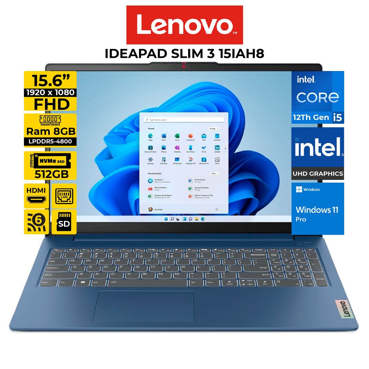 LENOVO - LENOVO IDEAPAD SLIM 15IAH8 i5-1245H Pantalla 156 FHD 8GB 512GB Windows 11Pro