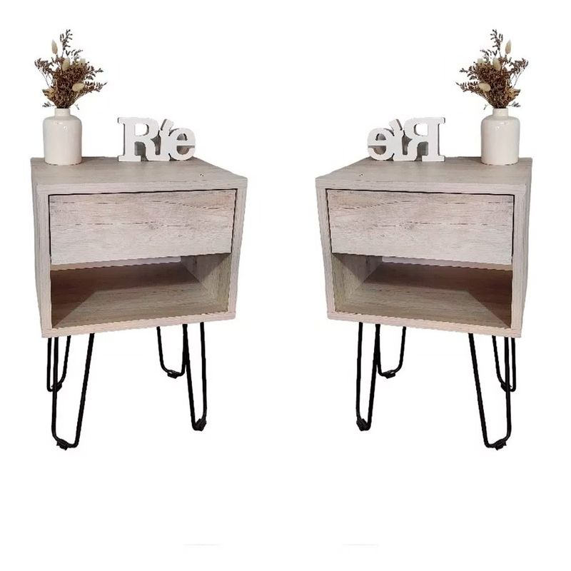 GENERICO - Velador Mesa De Noche Brunella Cenizo 2Unid - Gaudi