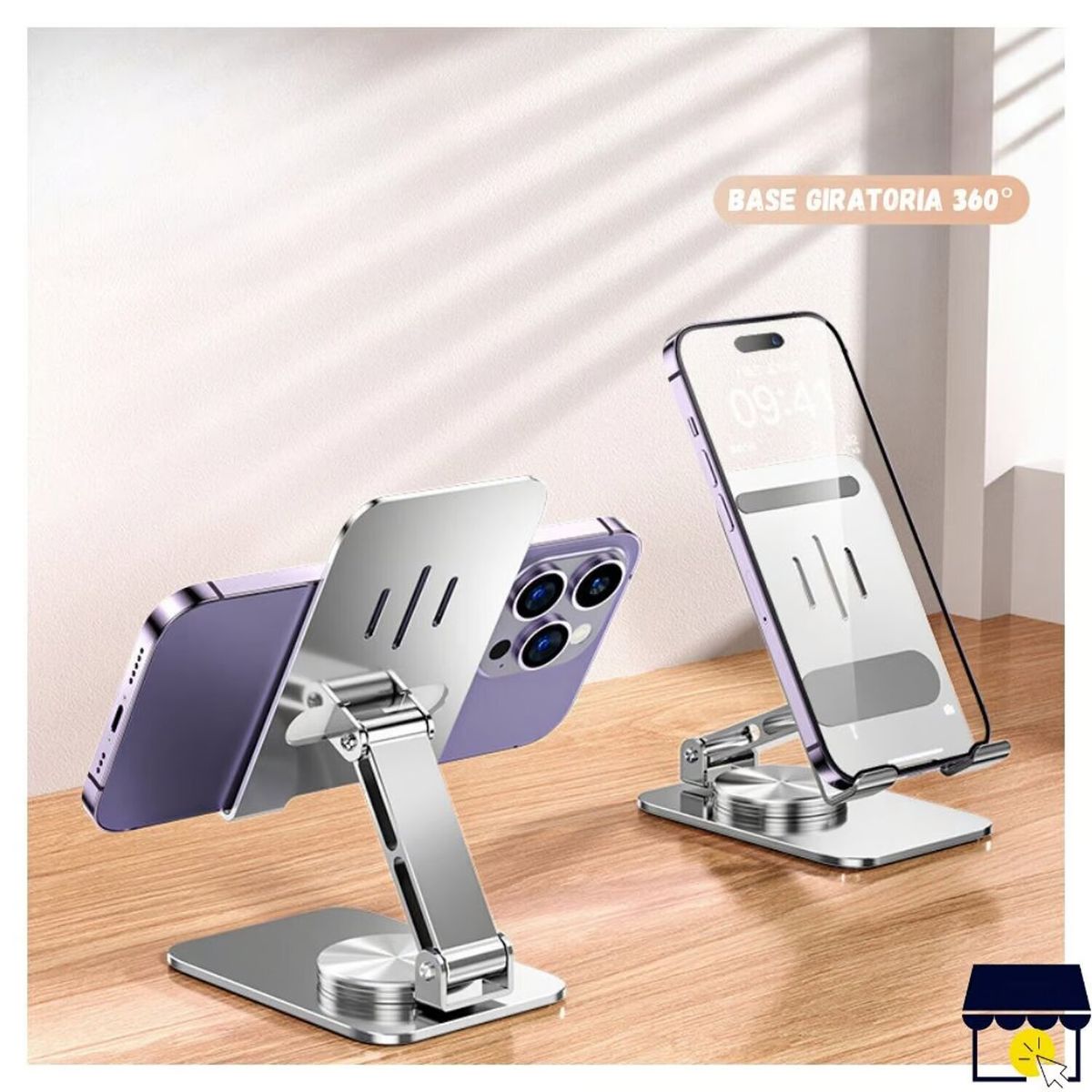 GENERICO - Soporte holder 360° de acero plegable para celular tablet - Plateado