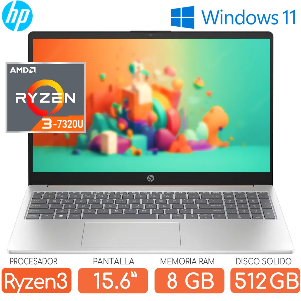 HP - Laptop HP Ryzen 3-7320U SSD 512gb RAM 8gb Pant 15.6 FHD Windows tapa rosado