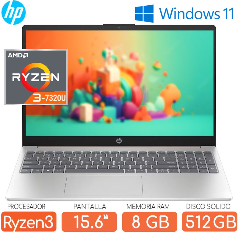 HP - Laptop HP Ryzen 3-7320U SSD 512gb RAM 8gb Pant 15.6 FHD Windows tapa rosado