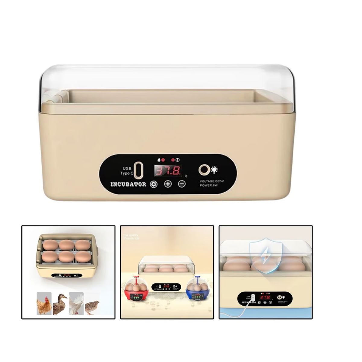GENERICO - Mini Incubadora Automática Para 6 Huevos Con Ovoscopio