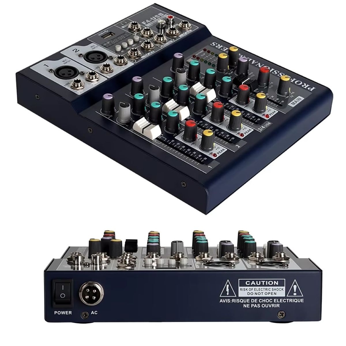 GENERICO - Mezclador de audio portatil con bluetooth USB DJ karaoke 48V 4 canales