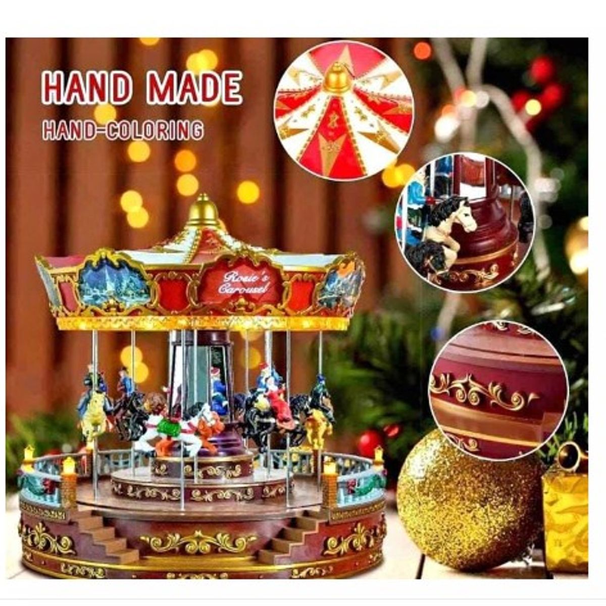 GENERICO - CARRUSEL MUSICAL GRANDE LUMINOSO A PILAS Y CONECTOR USB