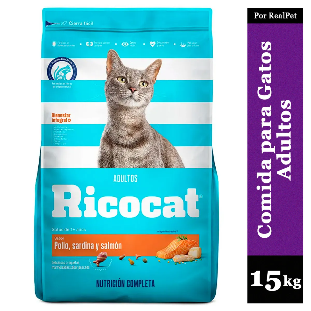 CANBO - Comida para Gato Adulto Ricocat Pollo Sardina y Salmón 15 kg