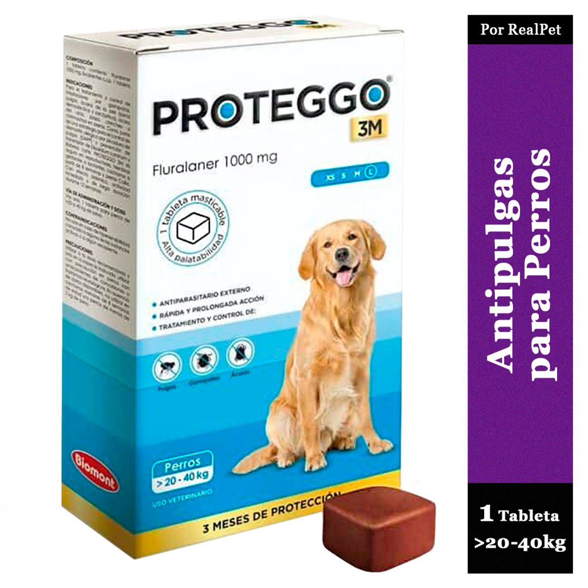 PROTEGGO - Antipulga Masticable Proteggo 3M para Perros de 20 - 40 kg
