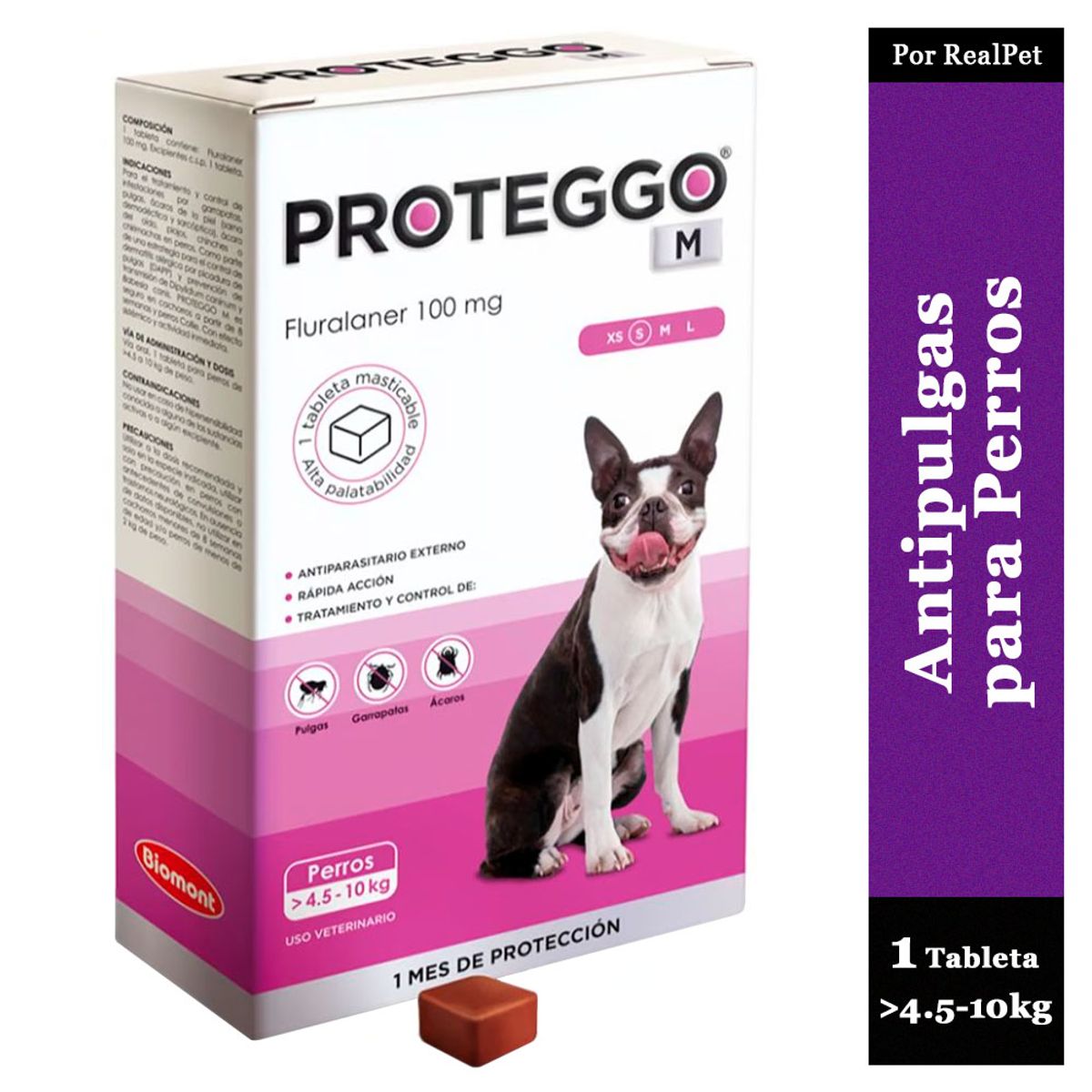 PROTEGGO - Antipulga Masticable Proteggo 1M para Perros de 4.5 - 10 kg