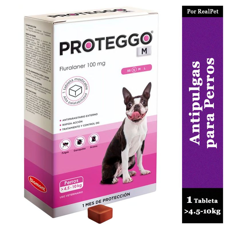 PROTEGGO - Antipulga Masticable Proteggo 1M para Perros de 4.5 - 10 kg